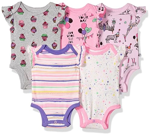 Rosie Pope Infant Baby Pack Bodysuits, Pink/Cupcakes/Giraffe,