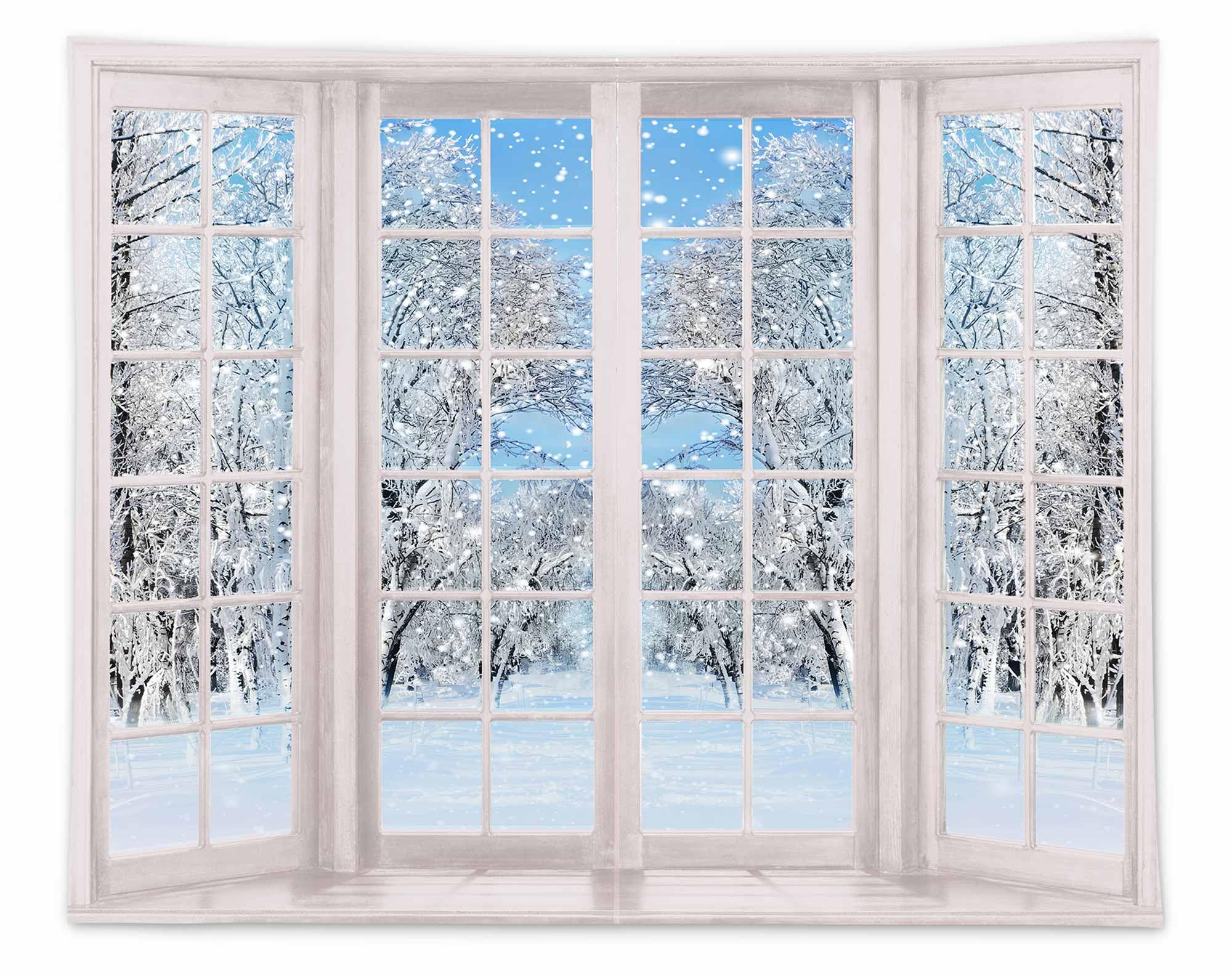 Photo 1 of Funnytree 10 x 8 FT Winter Window Backdrop Snowflakes Snowy Scenery Background Party Decorations Supplies Banner Photoshoot Photo Studio Props