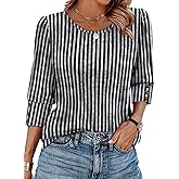 OFEEFAN Womens Tops 3/4 Sleeve with Buttons Dressy Casual Blouses Summer Outfits Beach Vacation Plus Size Spring Clothes