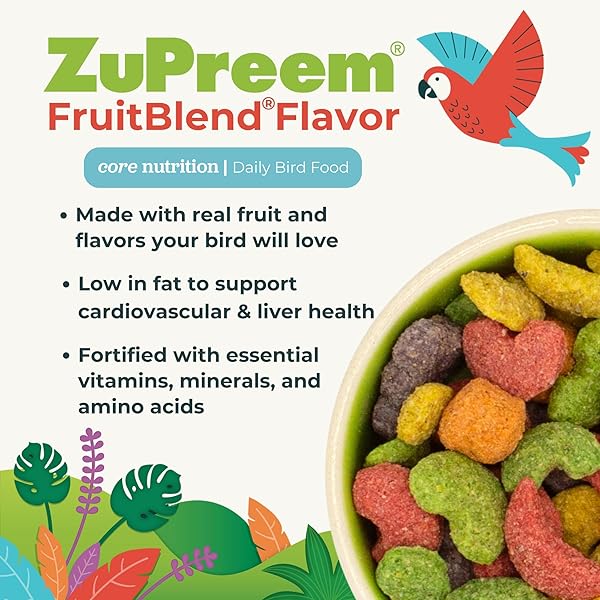 ZUPREEM FRUITBLEND BIRD PELLETS, DAILY BIRD FOOD FOR PARROT, CONURE, CAIQUE, AFRICAN GREY, ECLECTUS, SMALL COCKATOO, CORE NUTRITION FOR MEDIUM LARGE BIRDS, PARROT FOOD (ML, 3.5 LBS)