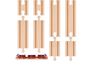 Liliful Pack of 8 Wood Train Track Expansion Packs Compatible with Most Train Tracks (2 Sizes,Mixed Straight)