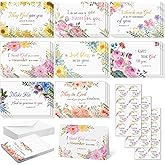 Humyoun 24 Pack Religious Thank You Card for Minister Christian Ministry Appreciation Greeting Card with Scripture 24 Envelopes Stickers for Pastor Church Volunteers Baptism(Flower)