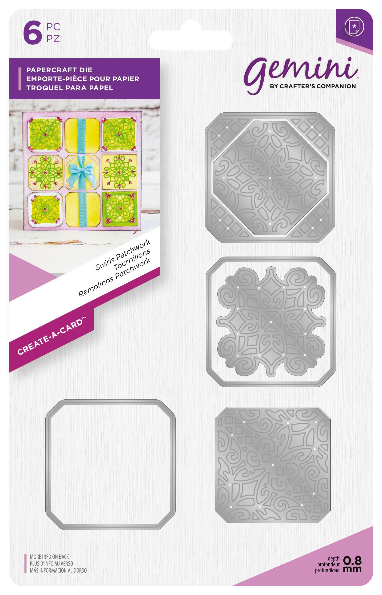 Gemini Die-Create-a-Card-Swirls Patchwork, Silver, Various