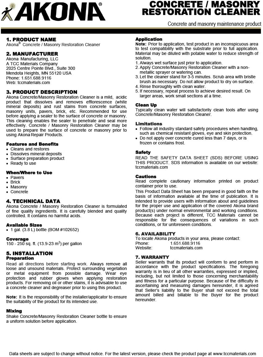 Akona Concrete Masonry Restoration Cleaner 1 Pack Amazon Com