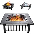 EcoNook 32 inch Fire Pit, Square Outdoor Fire Pit Table with Spark Screen & Fire Poker, 3-in-1 Multipurpose Firepits for Outside, Fireplace for Yard, Garden, Patio