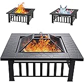 EcoNook 36 inch Fire Pit, Square Outdoor Fire Pit Table with Spark Screen & Fire Poker, 3-in-1 Multipurpose Firepits for Outside, Fireplace for Yard, Garden, Patio