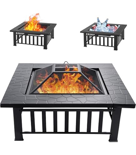 Amazon.com : 32'' Fire Pit Wood Burning Firepit Metal Square