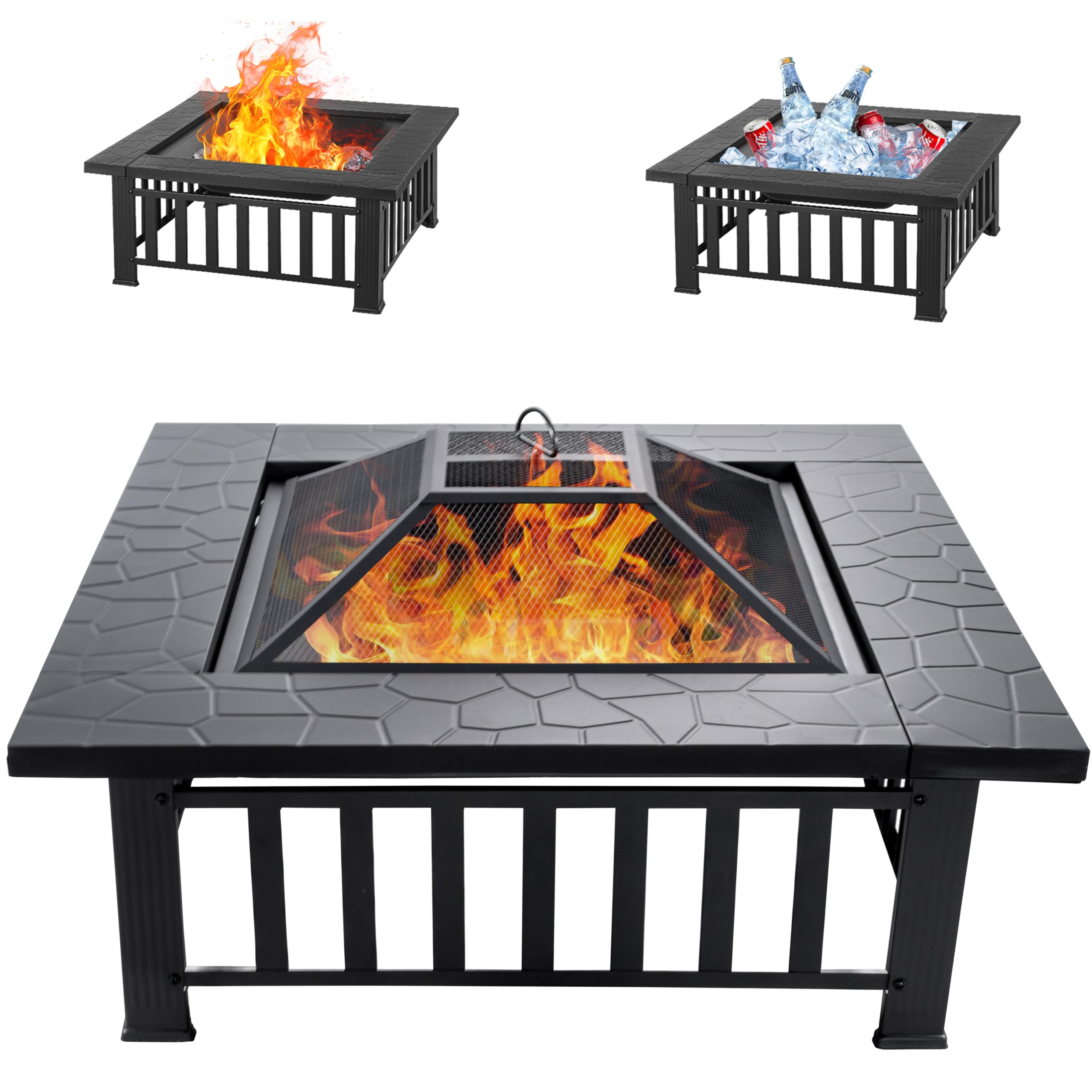 Photo 1 of ***The description and photo are for reference only.***EcoNook 32 inch Fire Pit, Square Outdoor Fire Pit Table with Spark Screen & Fire Poker, 3-in-1 Multipurpose Firepits for Outside, Fireplace for Yard, Garden, Patio