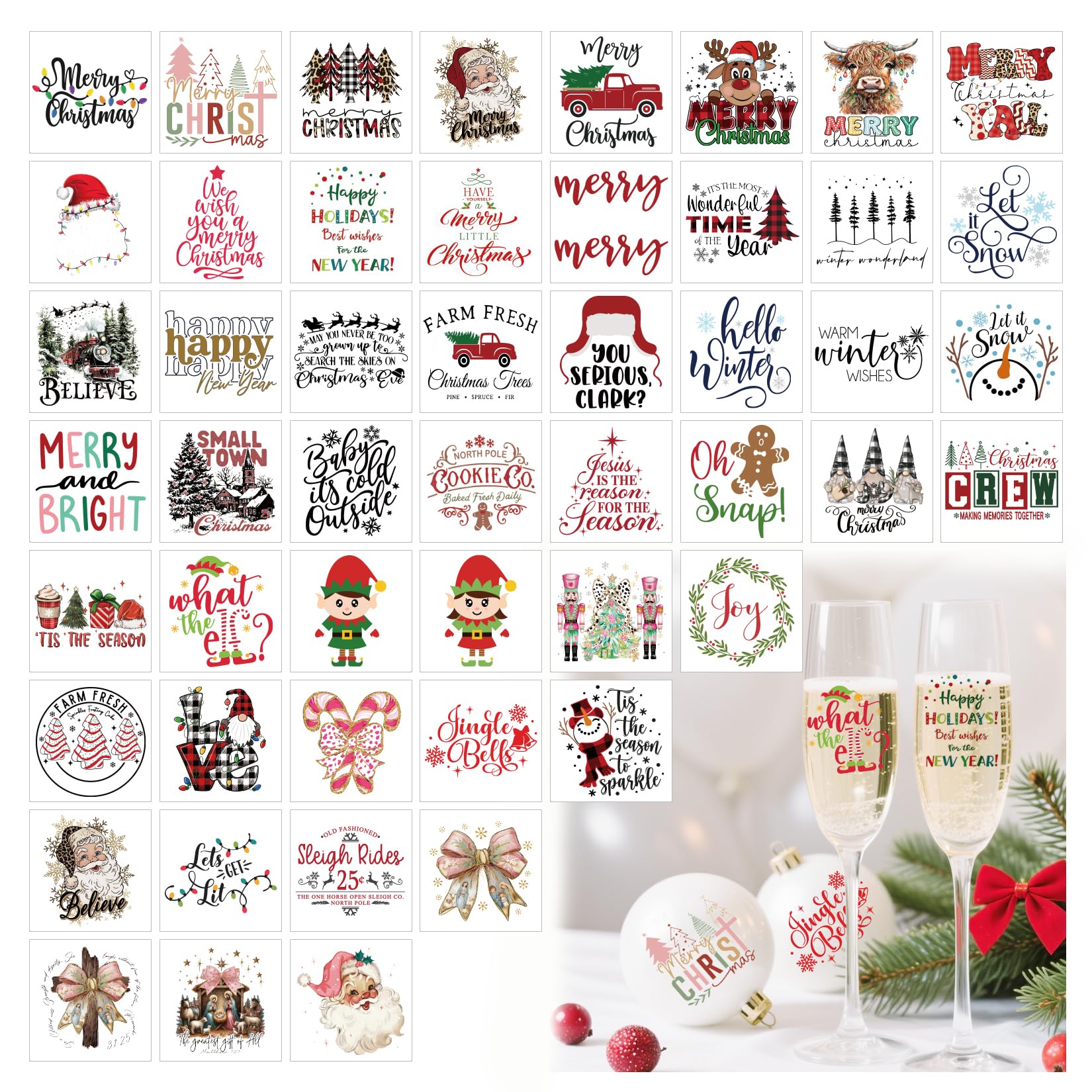 Photo 1 of 50Pcs Christmas Word Decals Stickers for Crafts UV DTF Merry Christmas Ornament Decals Christ Vinyl Stickers for Ornaments Ball Glass Jars Cups Wood Decor(ho50)