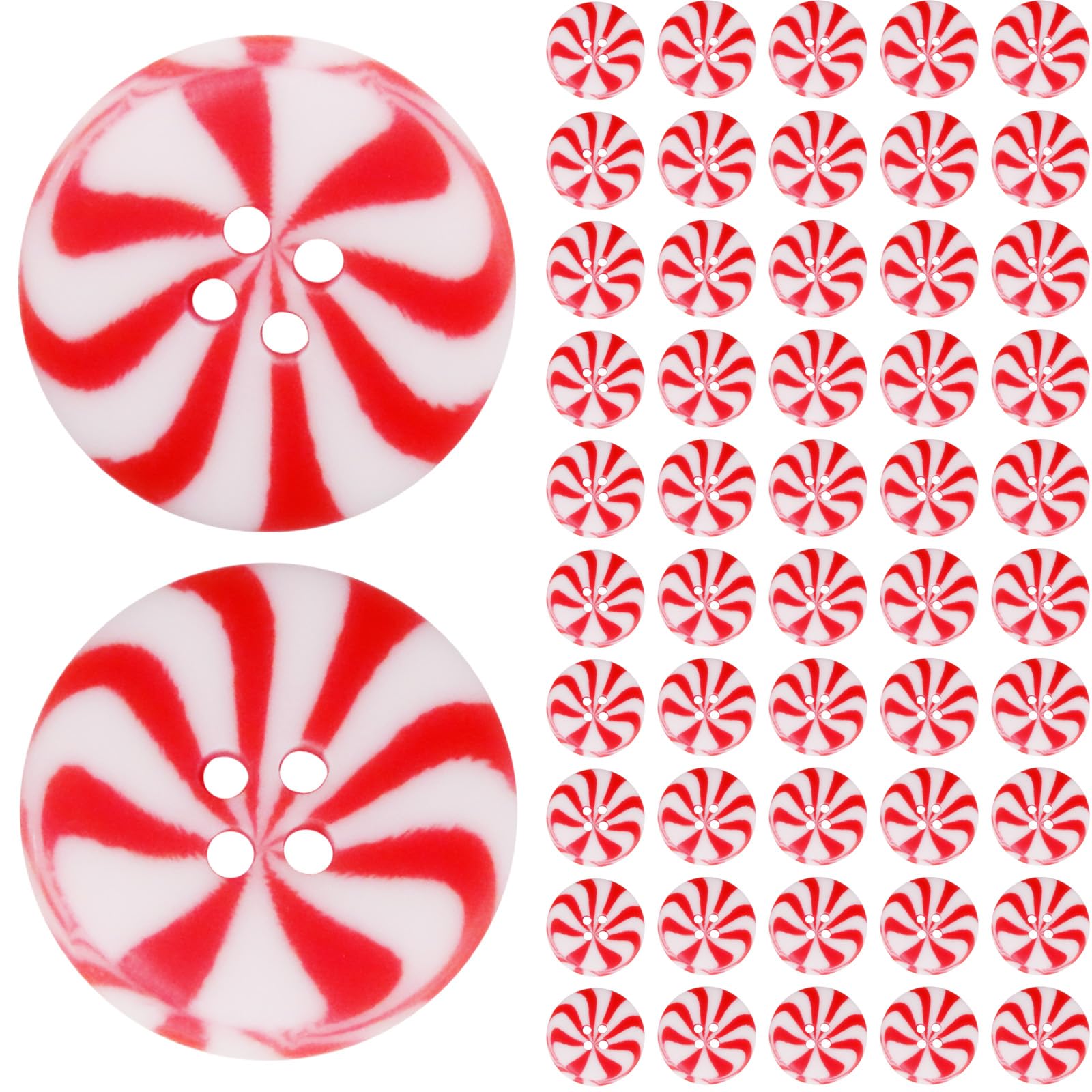 Photo 1 of 50Pcs Christmas Decorative Buttons - Peppermint Candy Round Winter Decors for Crafts With Holes, Xmas Supplies for Clothes DIY Accessories