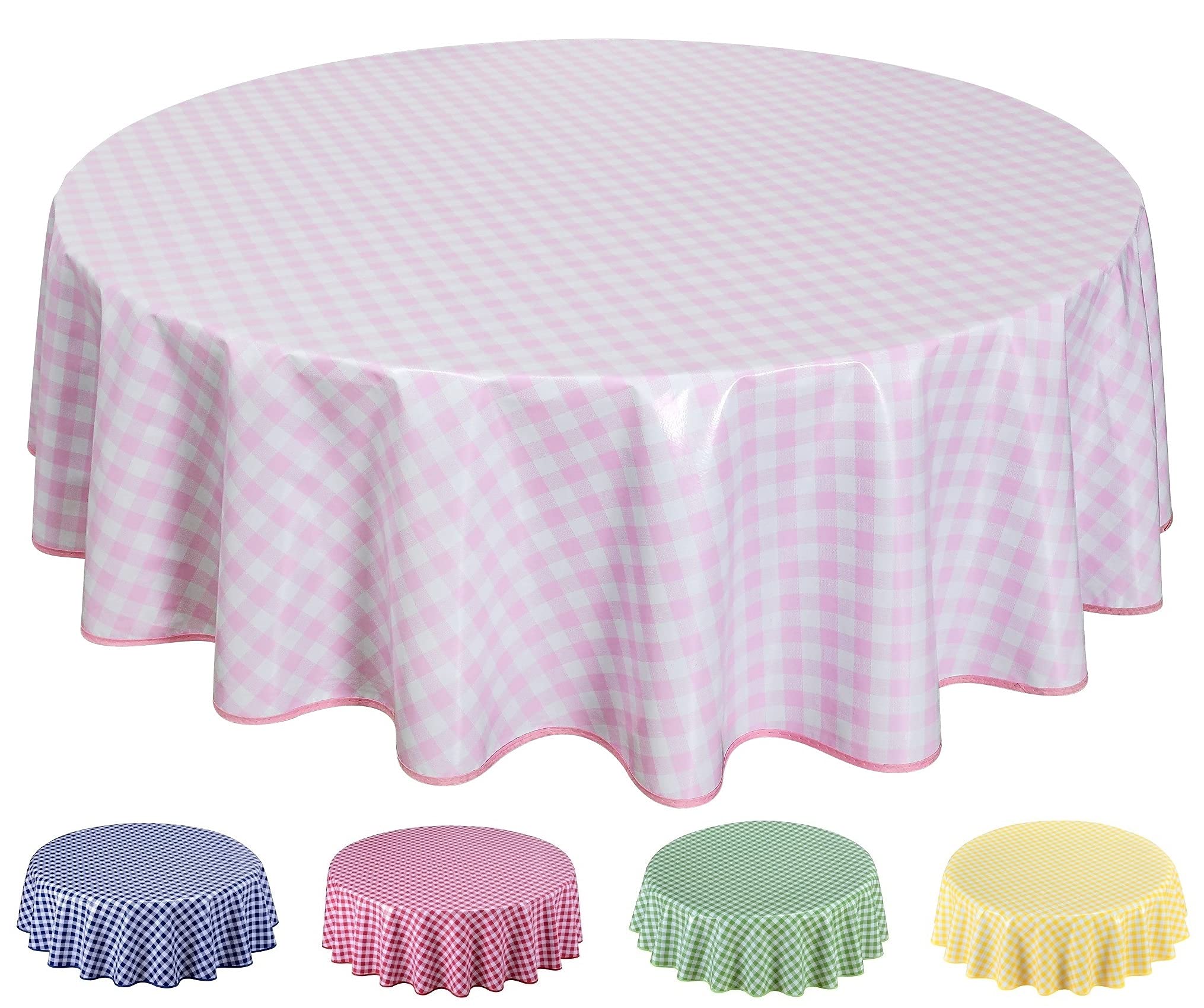Home Direct Round Oilcloth PVC Wipe Clean Tablecloth Table Cover 160cm 62" Checkers Pink