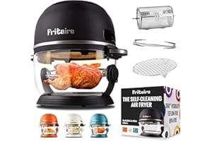 Fritaire Non-Toxic Air Fryer - Glass AirFryer 5 Quart w/ 360 Visibility, Self-Cleaning, 400F Vortex Air Fryer for Even Cooking, BPA-Free Teflon Free, 6-in-1 Functions, Rotisserie, Roast, Bake - Black