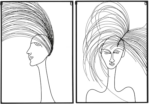 Casajame 3d Wandobjekt Modern 2er Set Wanddekoration Metall Wanddeko Portraits Gesichter Aus Draht Schwarz 70x50x3cm Amazon De Kuche Haushalt