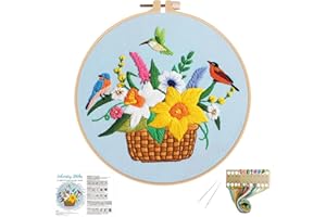 Nuberlic Flowers Birds Embroidery Kits for Beginners, DIY Cross Stitch Starter Craft Kits for Adults Including Embroidery Cloth with Pattern, Hoop, Needles Instruction and Threads