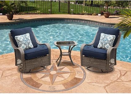 Amazon Com Hanover Orleans3pcsw G Nvy Orleans 3 Piece Swivel Rocking Chat Set Navy Blue Outdoor Furniture Garden Outdoor