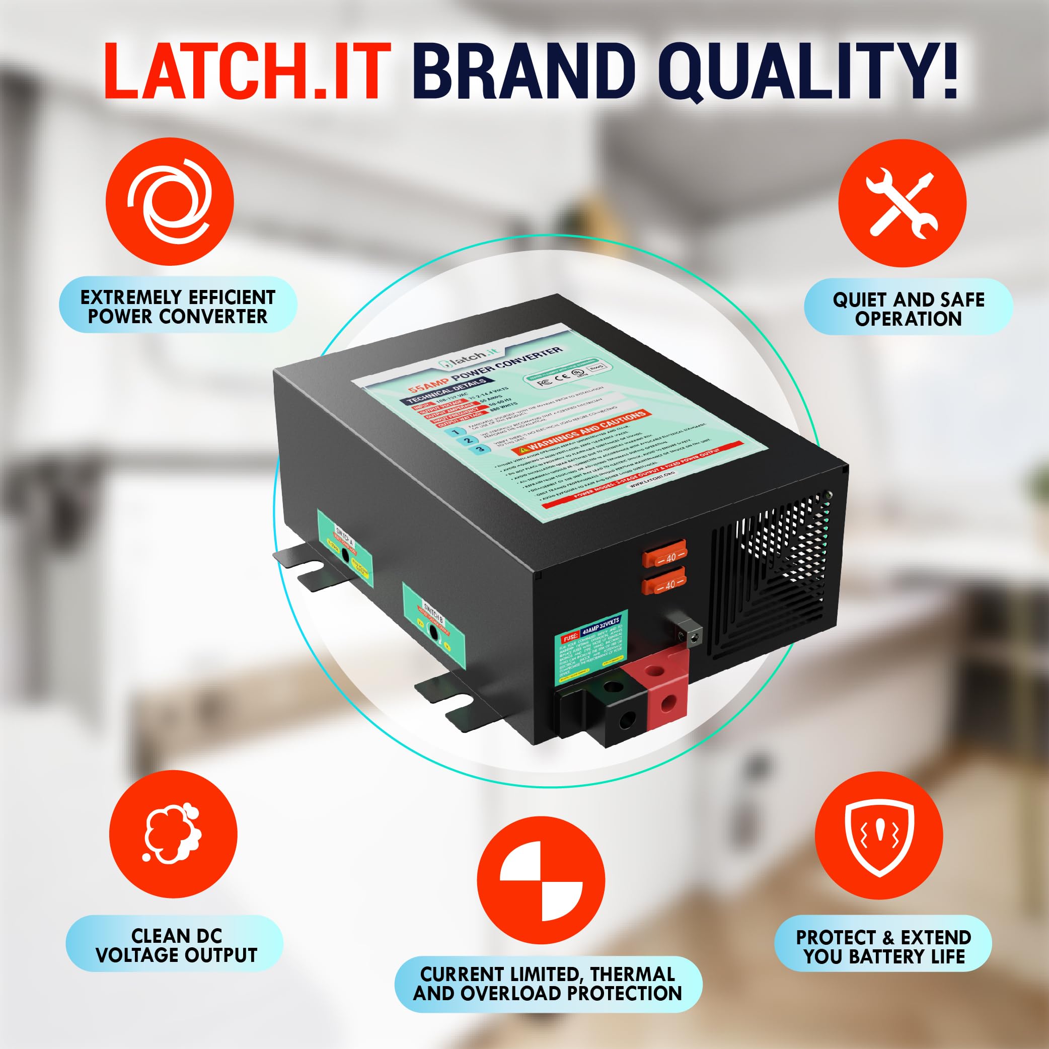 Mua LATCH.IT RV Power Converter 55 Amp 120VAC to 12VDC RV Converter