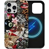 Skyseaco for iPhone 14 Pro Max Case [Compatible with Magsafe] Leopard Print Aesthetic Vintage Y2K Collage Phone Case Hybrid 2-Layer Hard Shell,Shockproof Soft for Girl Women Boy Men
