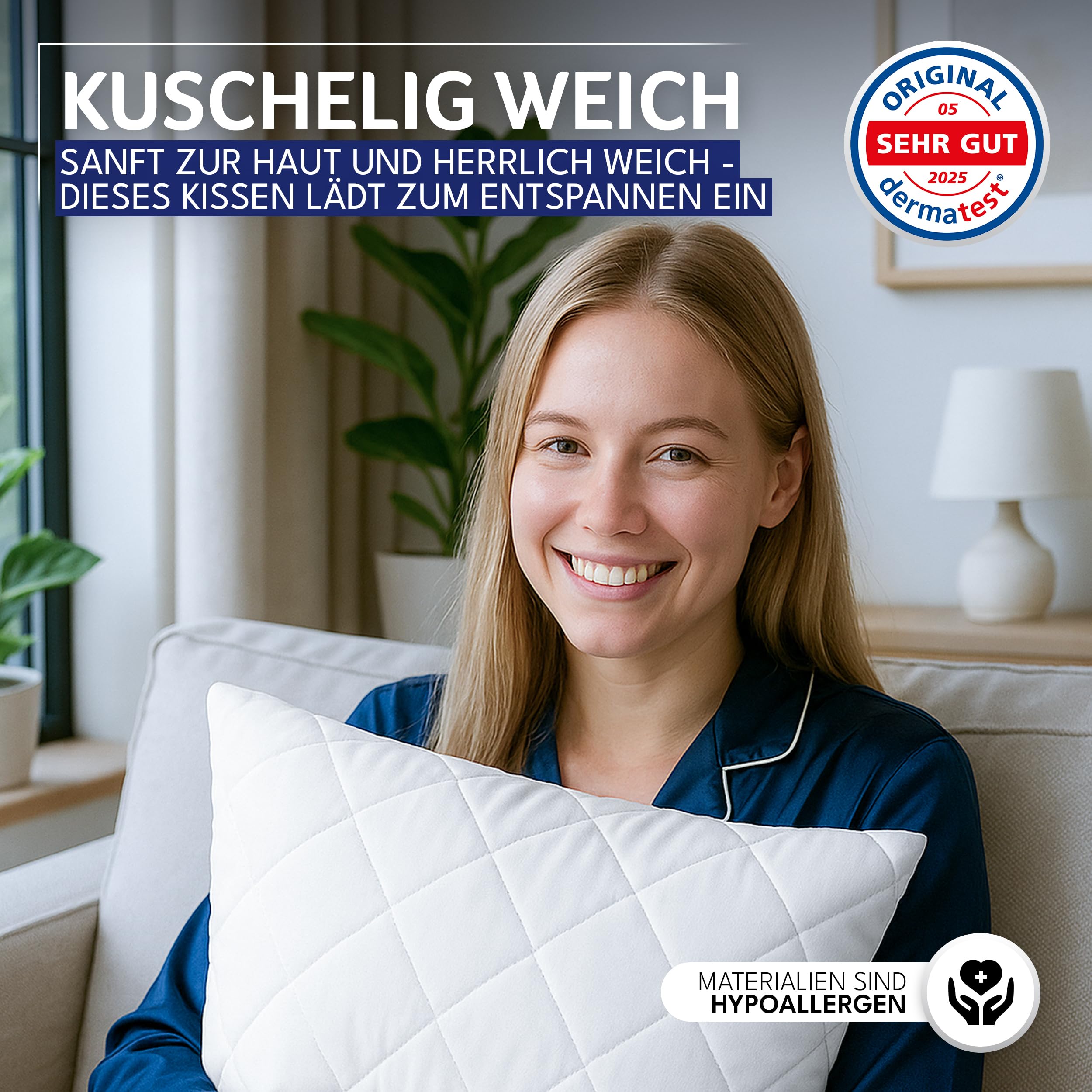 Polyester Kopfkissen (40x40 cm groß) - 2er Set Kissen für Bett und als Dekokissen - Mit Reißverschluss für Füllung - Sofakissen - Zierkissen für Couch und Sofa - Ökotex - Waschbar bis 60° - Weiß 3