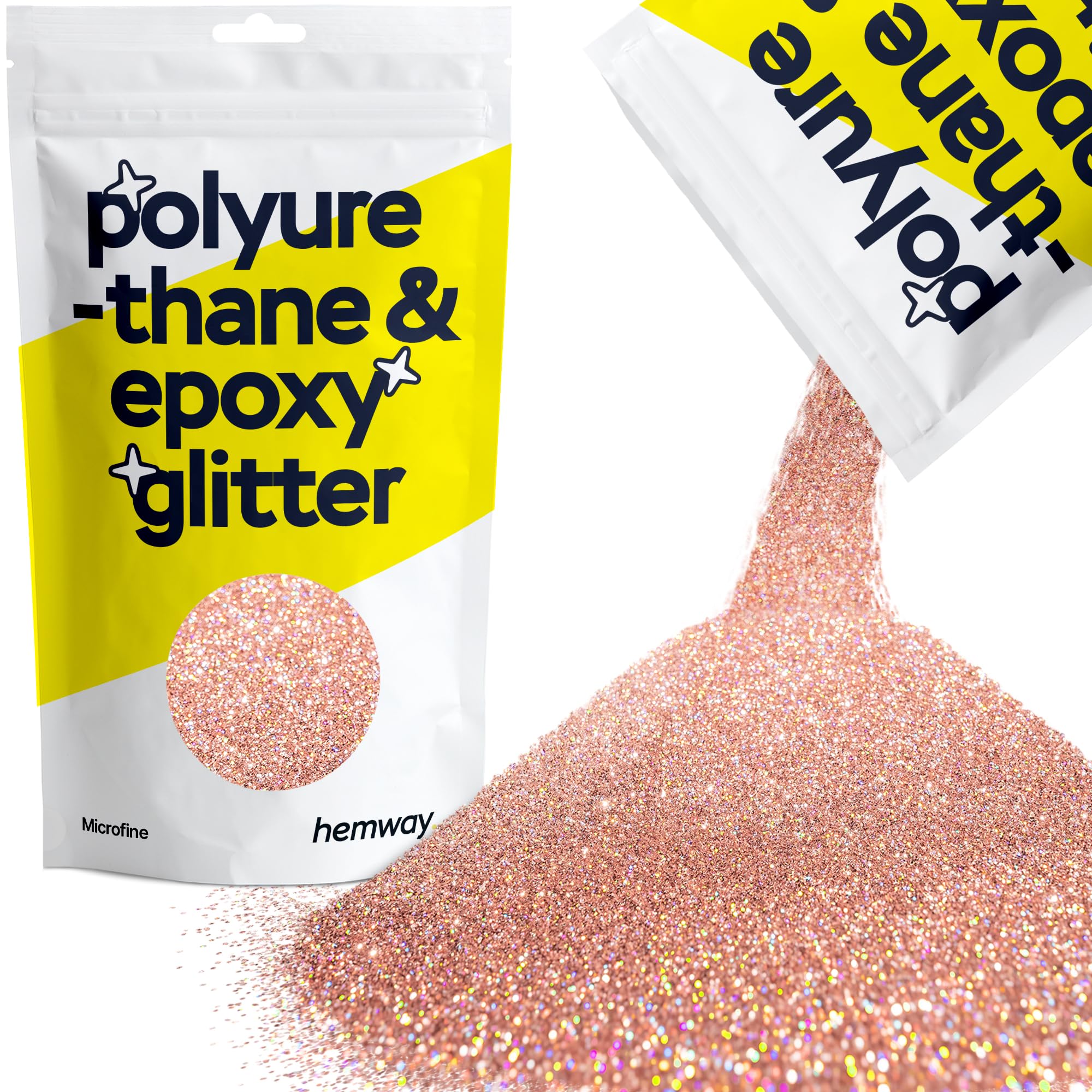 Hemway Resin Glitter Rose Gold Holographic 100g Microfine | Polyurethane & Epoxy Glitter for Resin Crafts, Tumblers, Coasters, Floor & Table Art