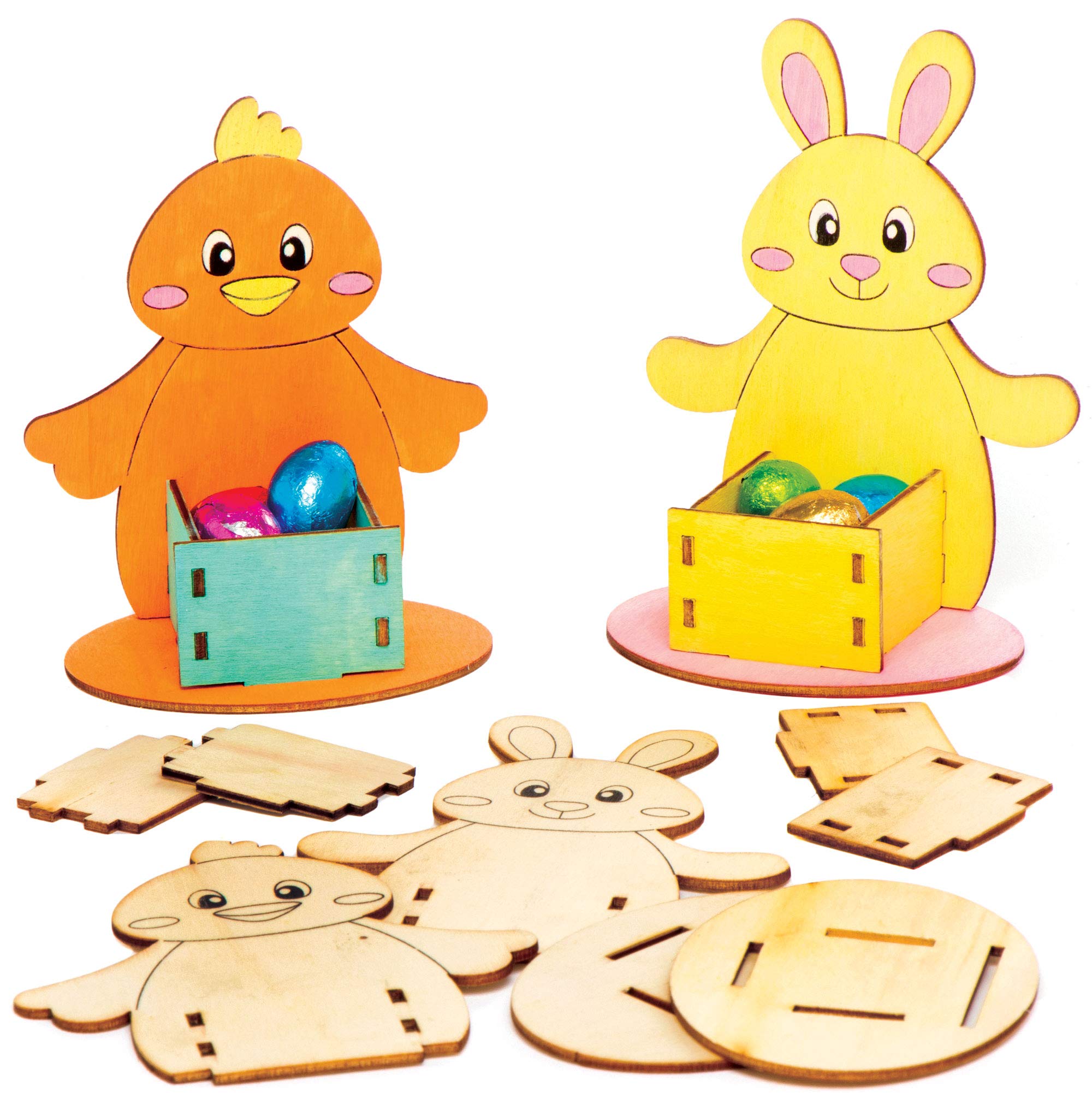 Baker Ross Bunny & Chick Wooden Egg Cups - Pack of 4, Easter Decorations (AT506)