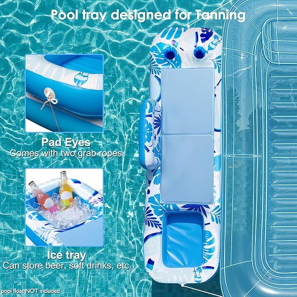 INFLATABLE TRAY FOR TANNING POOL FLOAT – 61″ L X 18″ W EXTRA LARGE TRAY WITH NON-SLIP AND COOLER CONTAINER, DESIGNED FOR SUNBATHING BED, TANNING LOUNGE & WATER BLOW UP, BALL PIT, PARTY GIFTS