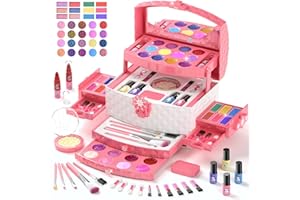 GirlsHome Pretend Play Fake Makeup Kit for Little Girls: Fake (Not Real) Make up Toy Set- includes Hair Accessories, Princess Bag, Sunglasses, Crown, Brush, Toddler Gift Set Light Pink(Not Real)