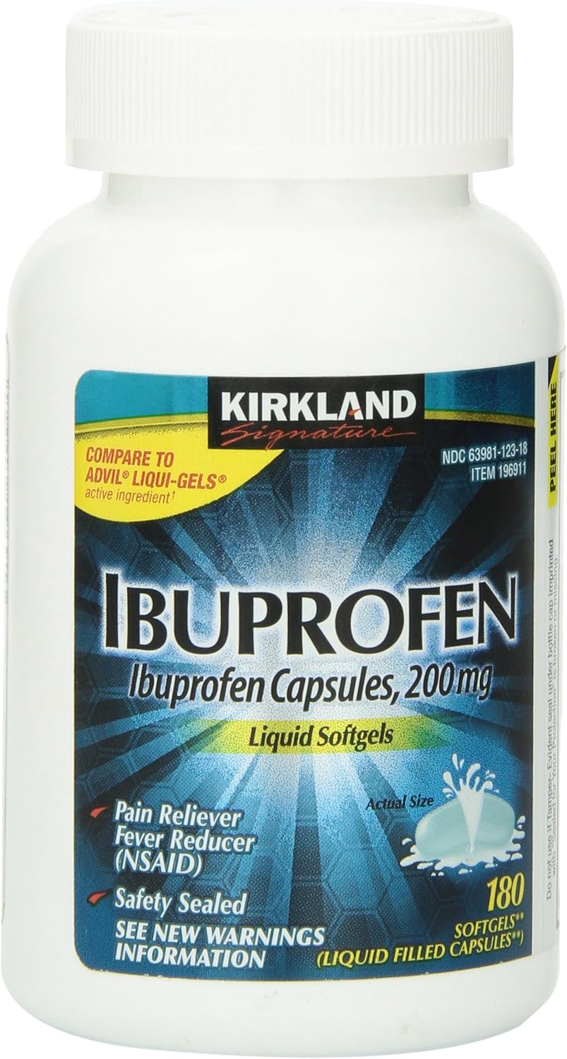 Ibuprofen Liquid Softgels 200mg, 180 Capsules, Kirkland Signature Brand: Health & Personal Care