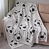 Soccer Blanket Gifts for Boys Girls, Lightweight Reversible Soft Fleece Throw Blankets for Kids Teens Soccer Lovers Decor for Bedroom Lving Room Play Room, 51x63 Inch