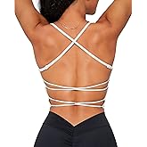 Danysu Womens Backless Halter Crop Top Padded Sports Bras Light Support Strappy Sexy Workout Tank