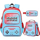 ACESAK Gamer Backpack for Boys - Cool Luminous School Bag with Lunch Bag Pencil Case - Kids Backpack Elementary Middle School Book Bags for Teen Boys with USB Charging Port (Blue Red)