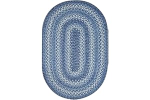 Homespice 20x30” Blue Oval Braided Rug. Denim Blue and White Jute Oval Rug. Uses- Entryway Rugs, Kitchen Rugs, Bathroom Rugs. Reversible, Rustic, Country, Primitive, Farmhouse Decor Rug