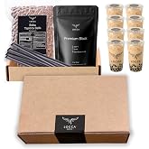 Locca Boba Tea Kit | Black Milk Tea Boba Kit | 8 Servings Premium Boba Kit with Chewy Tapioca Pearls | Boba Balls Boba Making Kit for Kids Teens Adults | Sago Pearls Boba Milk Tea Kit | Bubble Tea Set
