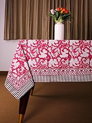 Ridhi -Deep Pruce Red Cotton Tablecloth, Handblock