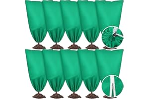 Hahood 10 Pieces Plant Covers Freeze Protection Winter Plant Frost Cover with Drawstring and Zipper Large Plant Protector Bag for Frost Blankets Jacket for Outdoor Plant, Green, 31.5 x 47.2 Inch