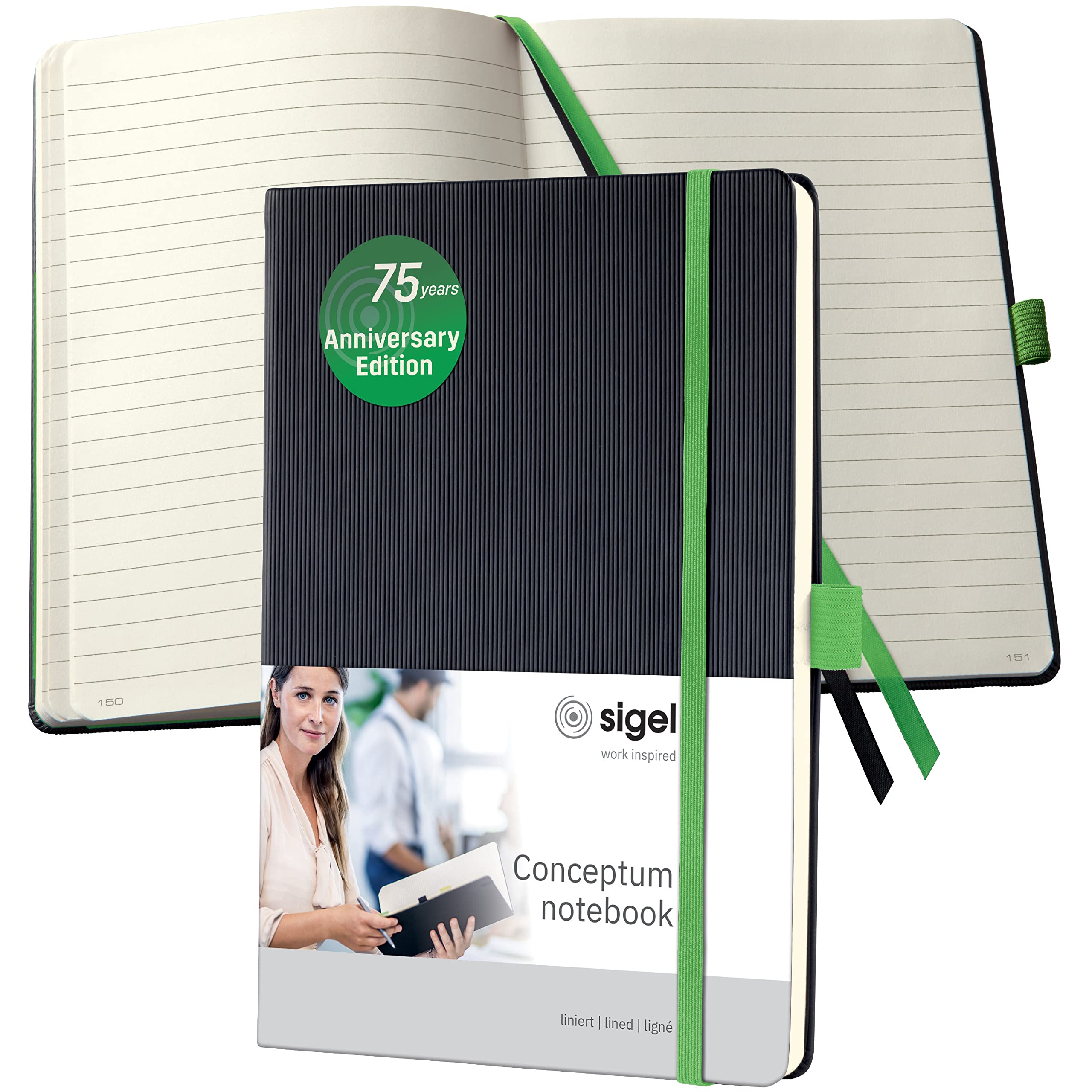 SIGEL CO665 Premium Notebook lined, anniversary edition, A5, hardcover, black, green - Conceptum