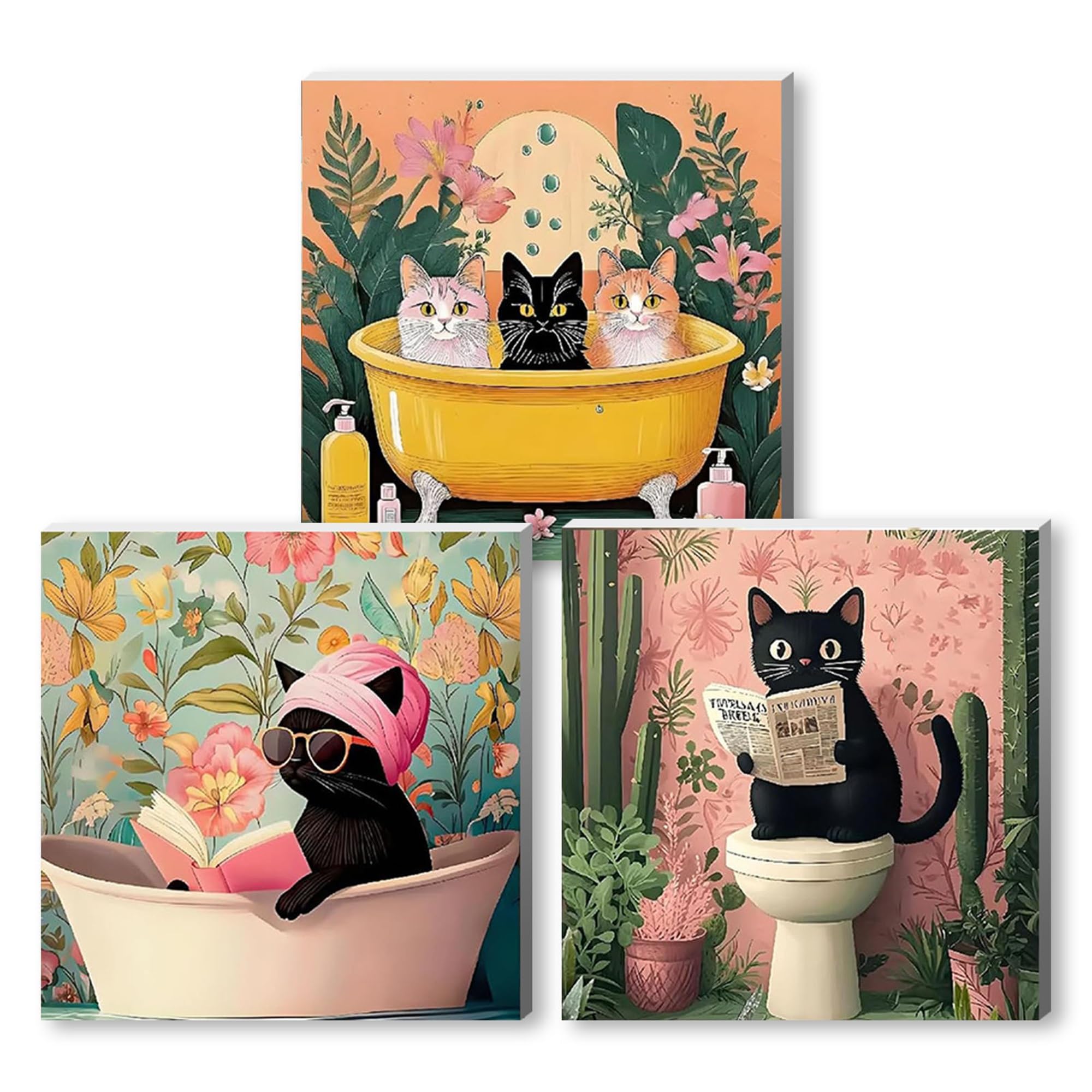 NZNANCHU Cat DIY Paint by Number for Adults,Bathing Wooden Framed Painting Kits for Adult,Bathroom Easy Color by Numbers,Small Paint by Number Canvas Crafts Watercolor for Beginner Room Decor