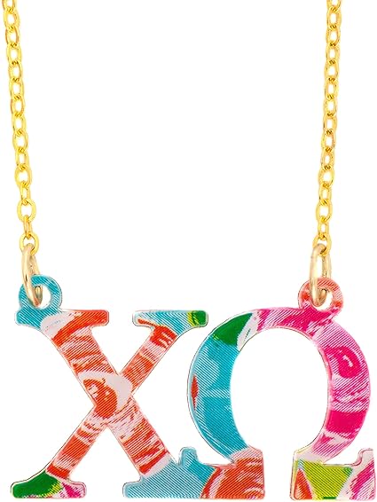 Amazon Com Chi Omega Sorority Floating Necklace With Letters Floral Pattern Necklace Adjustable Chain Chi O