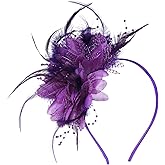 Womens Fascinators Hats Tea Party Hats for Women, Feather Pearl Veil Headband for Wedding Cocktail Dresses Accessories