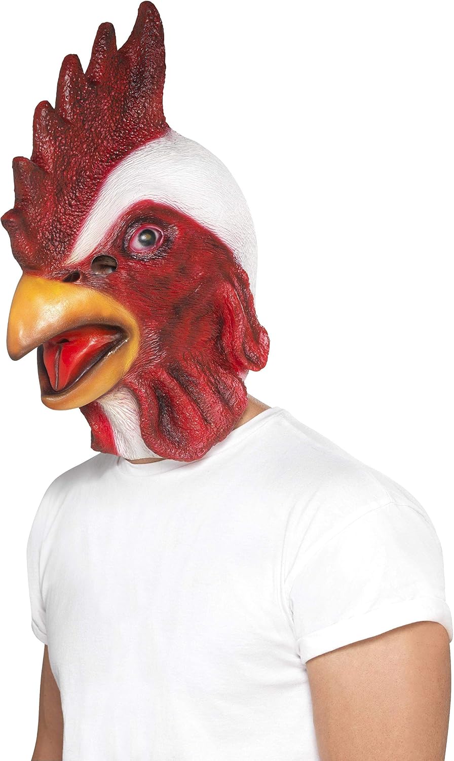 Smiffys Chicken Mask, White Full Overhead, Latex, Party Animals Fancy Dress, Animal Dress Up Masks