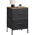 WLIVE Nightstand, Nightstand with 2 Drawers, Bedside Furniture, Night Stand, Small Dresser for Bedroom, College Dorm, End Table with Fabric Bins, Dormitory, Black and Rustic Brown, Size L