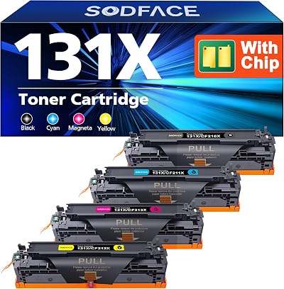 SODFACE 131X 131A CF210X Toner 4-Pack Black Cyan Yellow Magenta for HP