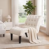Yongqiang Mid Century Modern Accent Chair, Upholstered Button Tufted Chair | Armless Living Room Chairs, Bedroom Chairs for A