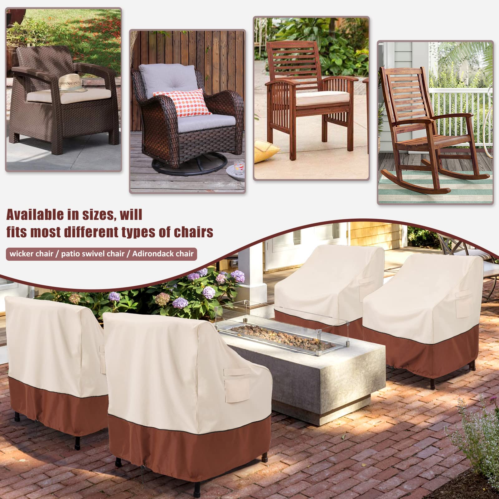 COSFLY Outdoor Furniture Cover for Patio Chairs Waterproof Clearance, Outside Furniture Lounge Deep Seat Cover, Fits up to 33W x 34D x31H inches(2 Pack)