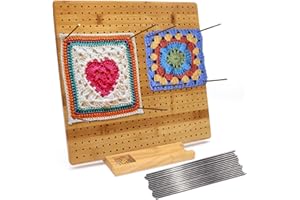 Iswabard 13x13 Inch Blocking Mats Blocking Board for Crocheting with 15 Stainless Steel Rods Crochet Blocking Board Large Base Bamboo Granny Square (Bamboo-C13‘’)