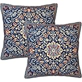 Droerfes Vintage Blue Floral Throw Pillow Covers Set of 2 Couch Pillow Case Decoration Cushion Covers for Sofa Home Living Room Bedroom Outdoor 18X18 Inch
