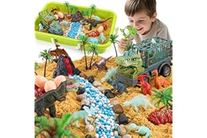 FRUSE Dinosaur Sensory Bin Toys,Play Sand Art Kit with 2.2lbs Sensory Play Sand,Glow in The Dark Dinosaurs,Dino Magnifying Glass and Sandbox,Learning Toys for Kids Ages 3 4 5 6 7 8