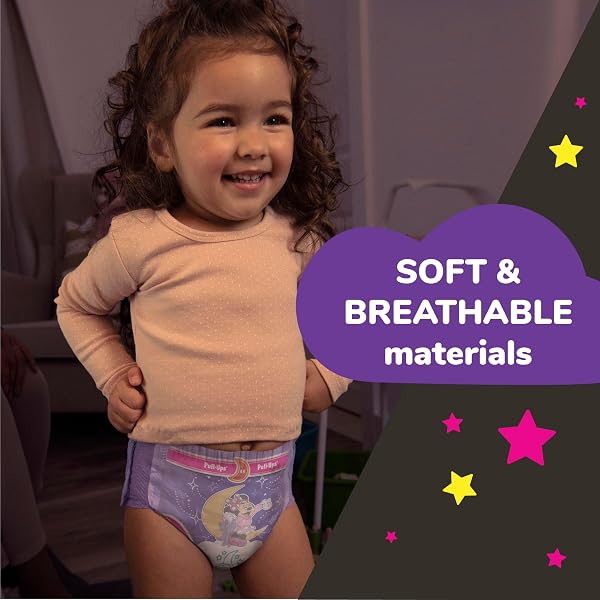 PULL-UPS GIRLS’ NIGHT-TIME POTTY TRAINING PANTS, SIZE 5T-6T OVERNIGHT TRAINING UNDERWEAR (46-60 LBS), 44 CT