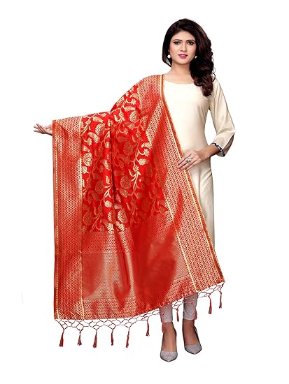 KANCHNAR Womens Silk Banarasi-Golden Thread Dupatta