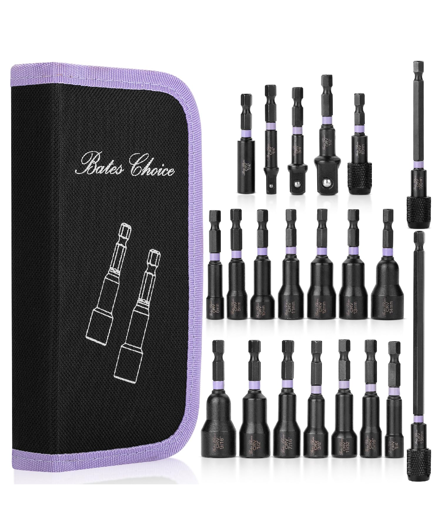 Photo 1 of Bates- Magnetic Nut Driver Set, 21 pcs, 1/4" Hex Shank, Impact Socket Adapters, Metric and SAE Nut Driver, Quick-Release, Magnetic Nut Driver Set for Impact Drill Socket Set, Impact Driver Socket Set
