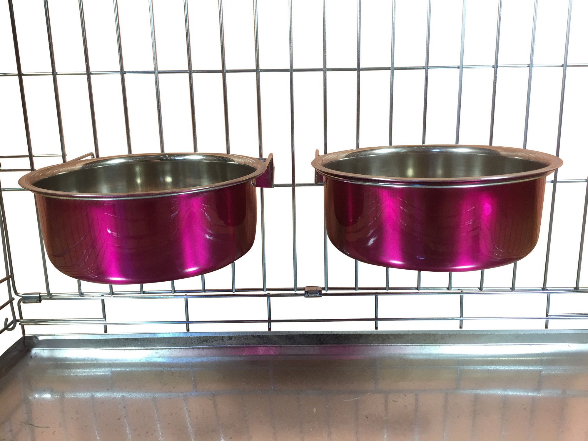 Ellie-Bo Pair of Dog Bowls For Crates, Cages or Pens and 3 Sizes (2.0Ltr Large, Pink)